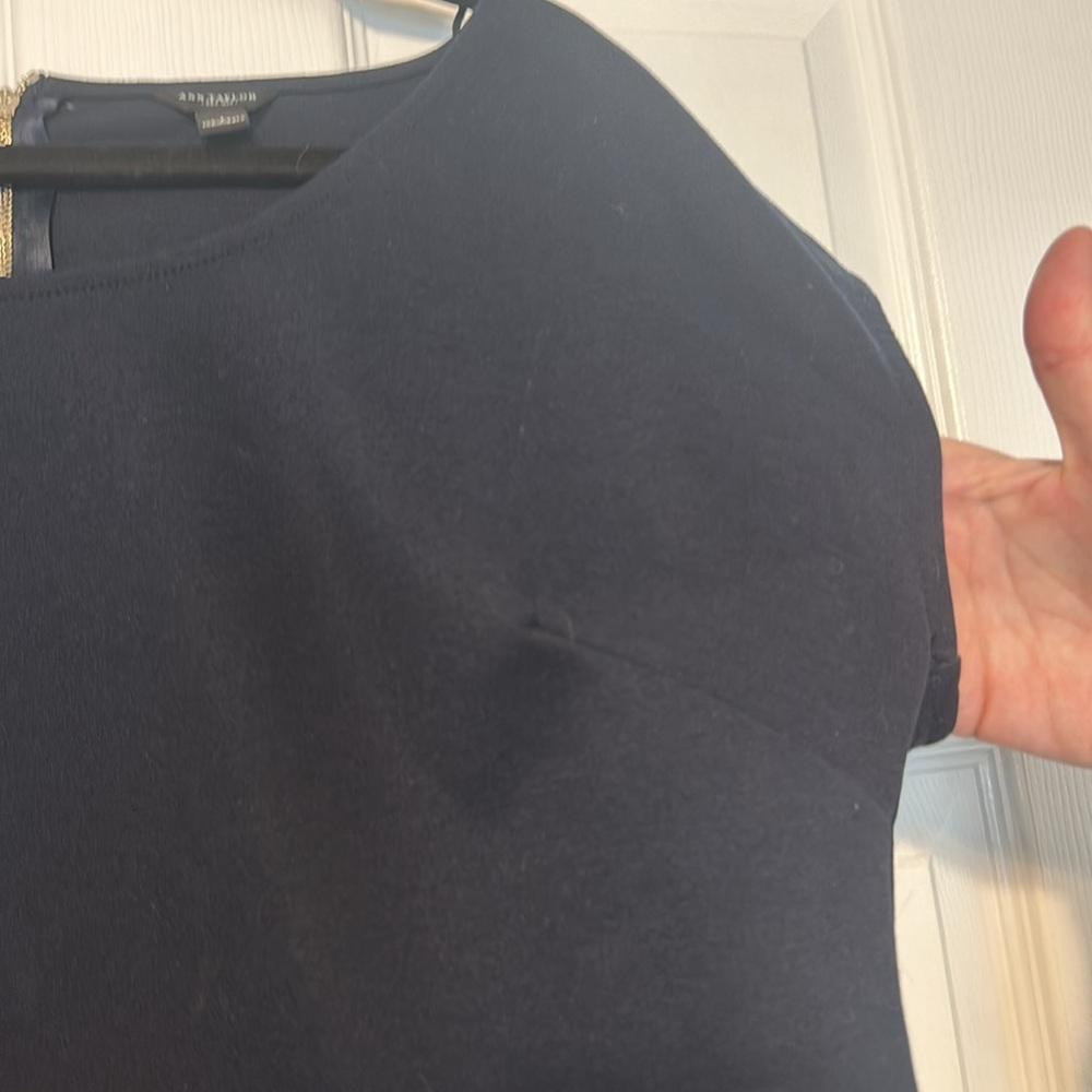 Ann Taylor Navy Blouse with Zipper Detail Boatneck Size L - Picture 4 of 7